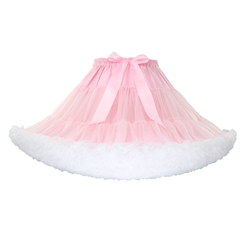 XinChangShangMao Women's Elastic Waist Chiffon Petticoat Puffy Tutu Tulle Skirt Princess Ballet Dance Pettiskirts Underskirt (Pink*White) One Size Short - Image 1